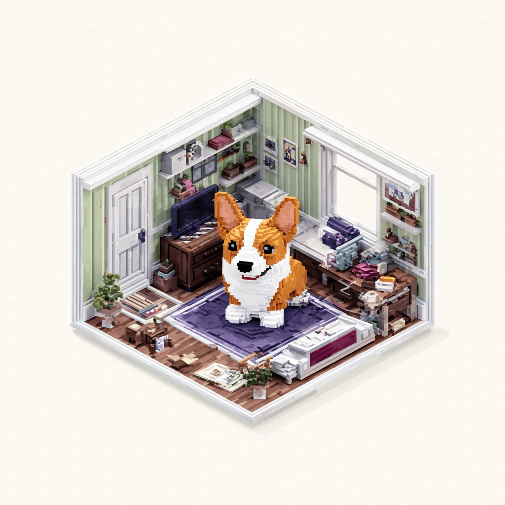 Isometric diorama pet portrait example