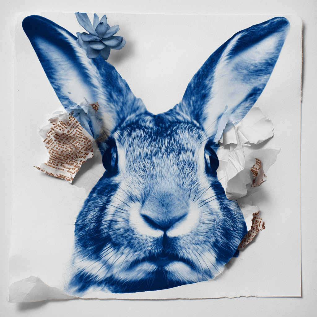 Zen Cyanotype Minimal Collage pet portrait example