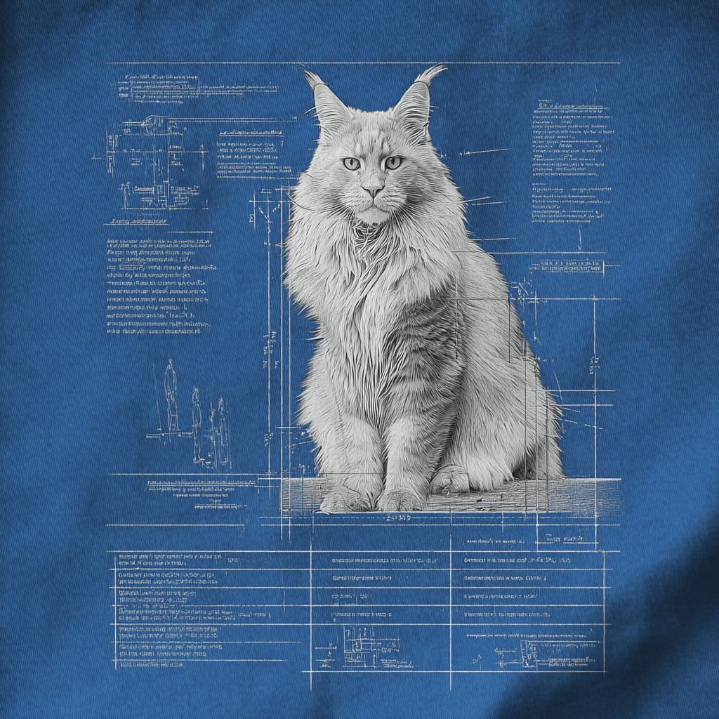 Blueprint/cyanotype technical drawing pet portrait example