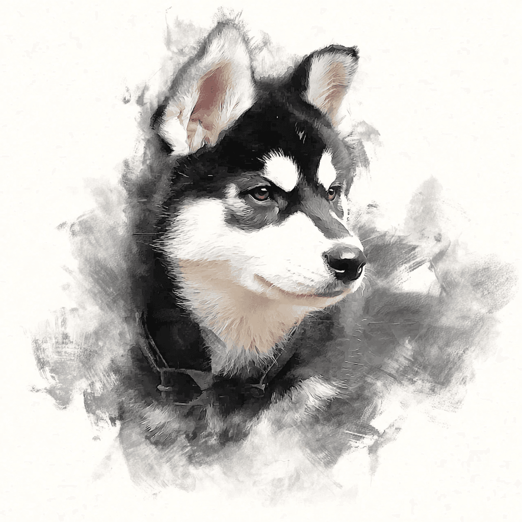 Modern graphic novel ink wash pet portrait example